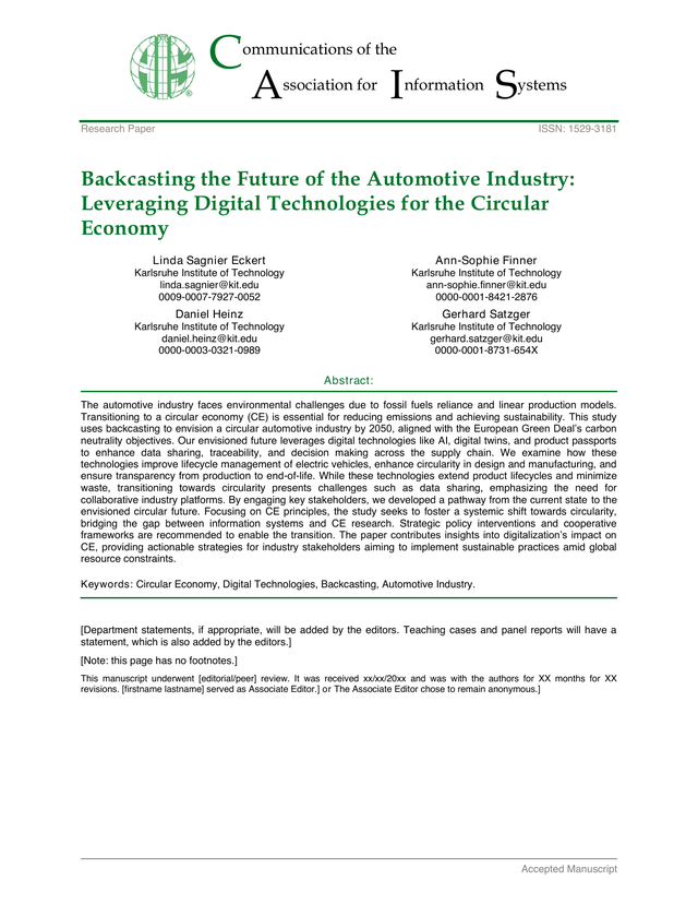 First page of Backcasting the Future of the Automotive Industry: Leveraging Digital Technologies for the Circular Economy