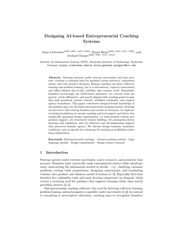 First page of Designing AI-Based Entrepreneurial Coaching Systems