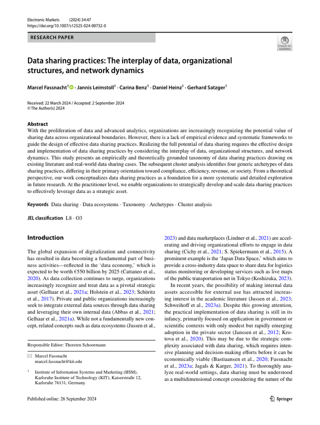 First page of Data Sharing Practices: The Interplay of Data, Organizational Structures, and Network Dynamics